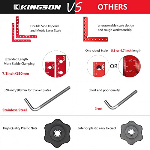 Kingson 90 Degree Positioning Squares Right Angle Clamps Corner Clamp, 7.1" x 7.1" Aluminum Alloy Woodworking Carpenter Tool for Box Cabinets Drawers Picture Flame (2Pack)