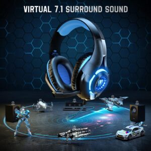 7.1 Gaming Headset for PC, Computer Gaming Headphones with Noise Cancelling Mic/Microphone, PC Gaming Headset with LED Lights for PC, PS4/PS5 Console, Laptop