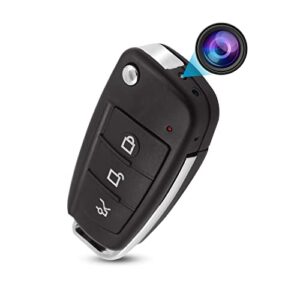 HD 1080P Mini Car Key Camera Video Spy Cam, Portable Small Security DVR Cam with IR Night Vision/Motion Detection,Mini Recording Device for Indoor & Outdoor No Needed WiFi No Audio