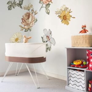 Murwall Kids Floral Wall Decal Soft Vintage Peony Flower Wall Sticker