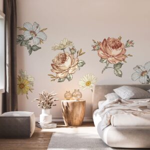 Murwall Kids Floral Wall Decal Soft Vintage Peony Flower Wall Sticker