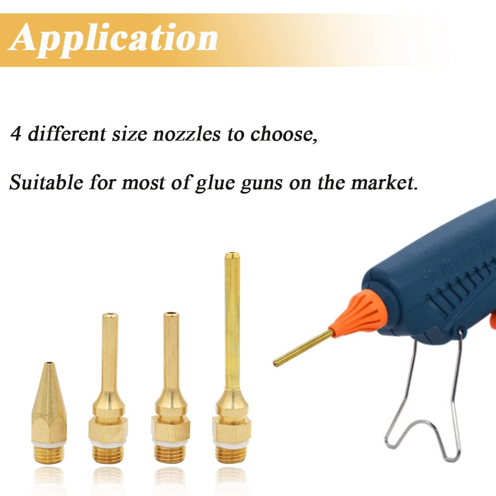 Eyech 4 pack Interchangeable Hot Glue Gun Nozzles Copper Glue Gun Nozzle Assortment Set for Melting Glue Gun Use Craft Repair Tool 2.0x70mm 2.0x50mm 2.0x34mm 3.0x50mm