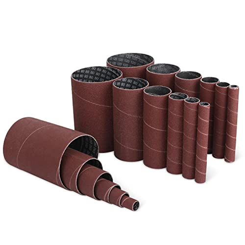 PLATINUMEDGE 18 Pieces Spindle Sander Sleeves, 6 Size assorted with 80, 120, 240 Grit Sandpaper, 1/2", 3/4", 1", 1-1/2", 2", 3" Diameter, Made of premium Aluminum Oxide Abrasive Sanding Sleeve 18-Pack