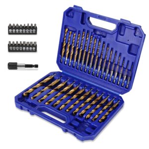 platinumedge 46 pieces titanium twist drill bit set with cr-v bits, hex shank drill bit set, 29 pieces hss drill bits from 1/16” to 1/2”, 1 quick-change adapter, 16 pieces cr-v bits, quick change