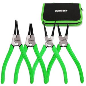 hurricane 4 pieces snap ring pliers set, 7 inch internal & external circlip pliers kit, cr-v straight & bent jaw pliers, ideal for ring remover retaining and remove hoses, with portable storage pouch