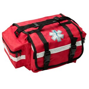 novamedic professional empty red first responder bag, 17" x 9" x 7", emt trauma first aid carrier for paramedics and emergency medical supplies kit, lightweight and durable