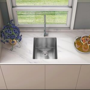 sinber 16" x 18" x 8" undermount single bowl kitchen sink with 18 gauge 304 stainless steel satin finish hu1517s-s (sink only)