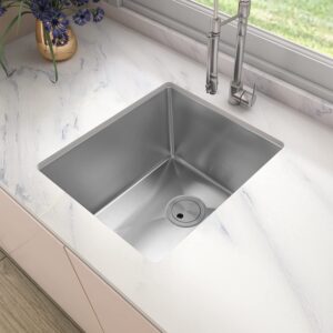 Sinber 16" x 18" x 8" Undermount Single Bowl Kitchen Sink with 18 Gauge 304 Stainless Steel Satin Finish HU1517S-S (Sink Only)