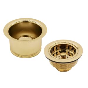 Westbrass CO2196-01 Combo Pack 3-1/2" Post Style Large Basket Strainer and Extra-Deep Collar Kitchen Sink Waste Disposal Flange with Stopper, Polished Brass