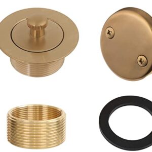 100% Brass Lift and Turn Bathtub Drain Set w/Overflow Plate - Drain Conversion Kit - Fits All Bathtub Sizes - Universal Fine/Coarse Thread - Designed & Tested in America (Brushed Gold)