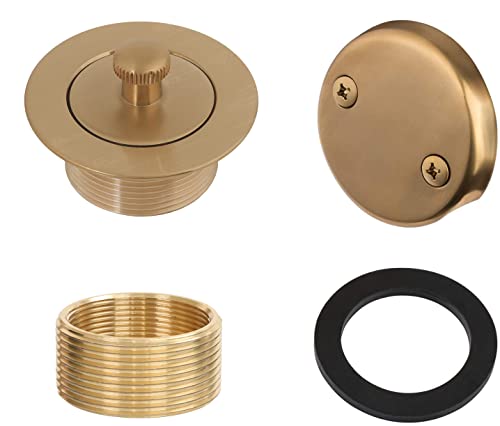 100% Brass Lift and Turn Bathtub Drain Set w/Overflow Plate - Drain Conversion Kit - Fits All Bathtub Sizes - Universal Fine/Coarse Thread - Designed & Tested in America (Brushed Gold)