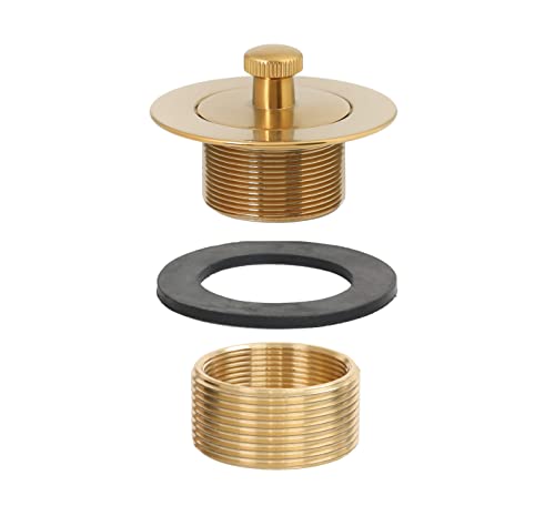 100% Brass Lift and Turn Bathtub Drain Set w/Overflow Plate - Drain Conversion Kit - Fits All Bathtub Sizes - Universal Fine/Coarse Thread - Designed & Tested in America (Brushed Gold)