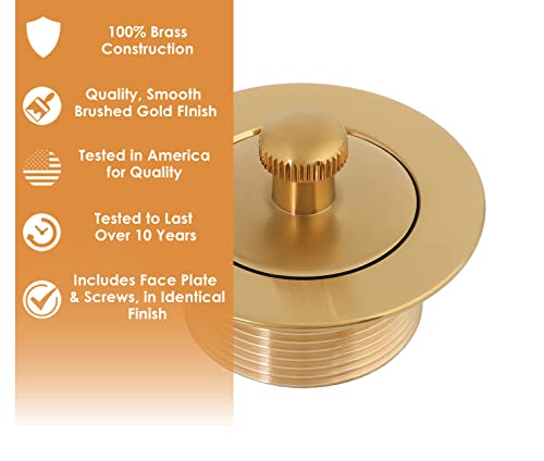 100% Brass Lift and Turn Bathtub Drain Set w/Overflow Plate - Drain Conversion Kit - Fits All Bathtub Sizes - Universal Fine/Coarse Thread - Designed & Tested in America (Brushed Gold)