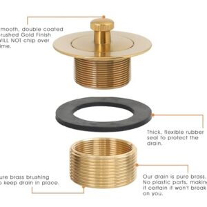 100% Brass Lift and Turn Bathtub Drain Set w/Overflow Plate - Drain Conversion Kit - Fits All Bathtub Sizes - Universal Fine/Coarse Thread - Designed & Tested in America (Brushed Gold)