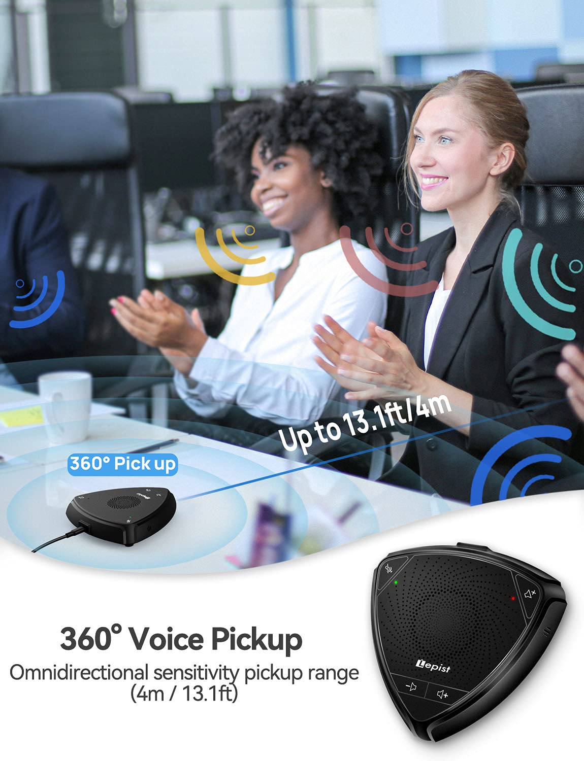 USB Speakerphone, Lepist Computer Speakers with Microphone for 4 People Business Conference 360° Voice Pickup, USB Skype Speakerphone Conference Call Speaker with Microphone, Plug and Play, LE2101N