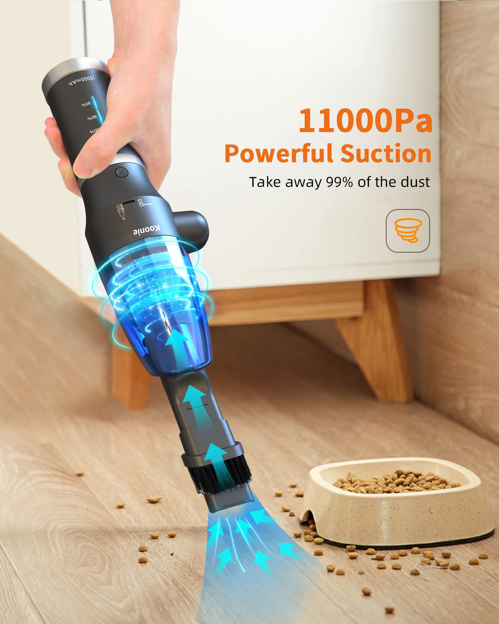 Compressed Air Duster, Koonie 15000mAh Cordless Air Duster & Vacuum 2 in 1 Powerful 77000RPM/11000PA 2 Speeds Electric Air Duster with Detachable Battery, for Computer/Keyboard, Car, Electronics