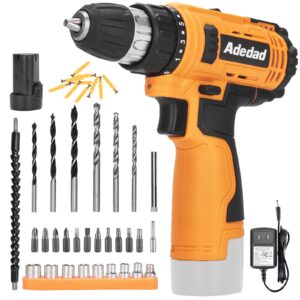 adedad 12v cordless drill set electric power drill kit with battery and charger, 3/8 inch keyless chuck,21+1 position, 2 variable speed, led light and 42pcs accessories