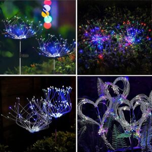 2 Pack Solar Firework Lights, Solar Garden Lights Outdoor 120 Led, Waterproof Solar Garden Fireworks Lamp, Solar Outdoor Decorative Stake for Landscape Light Patio Patio Party Christmas