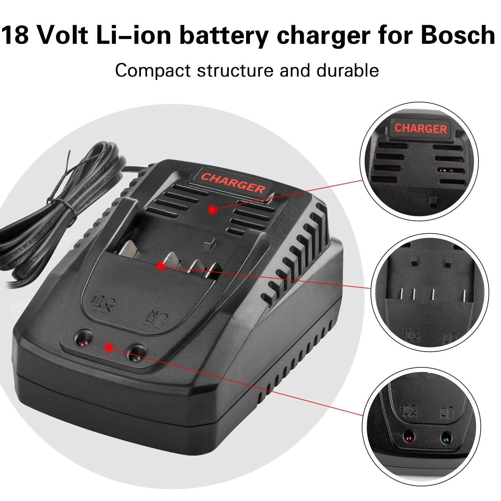 Quick BC660 BC1880 Charger for Bosch Tools 14.4V-18V Lithium Battery BAT619G, BAT619, BAT609G, BAT609, BAT618, BAT618G, BAT610G BAT614 etc.
