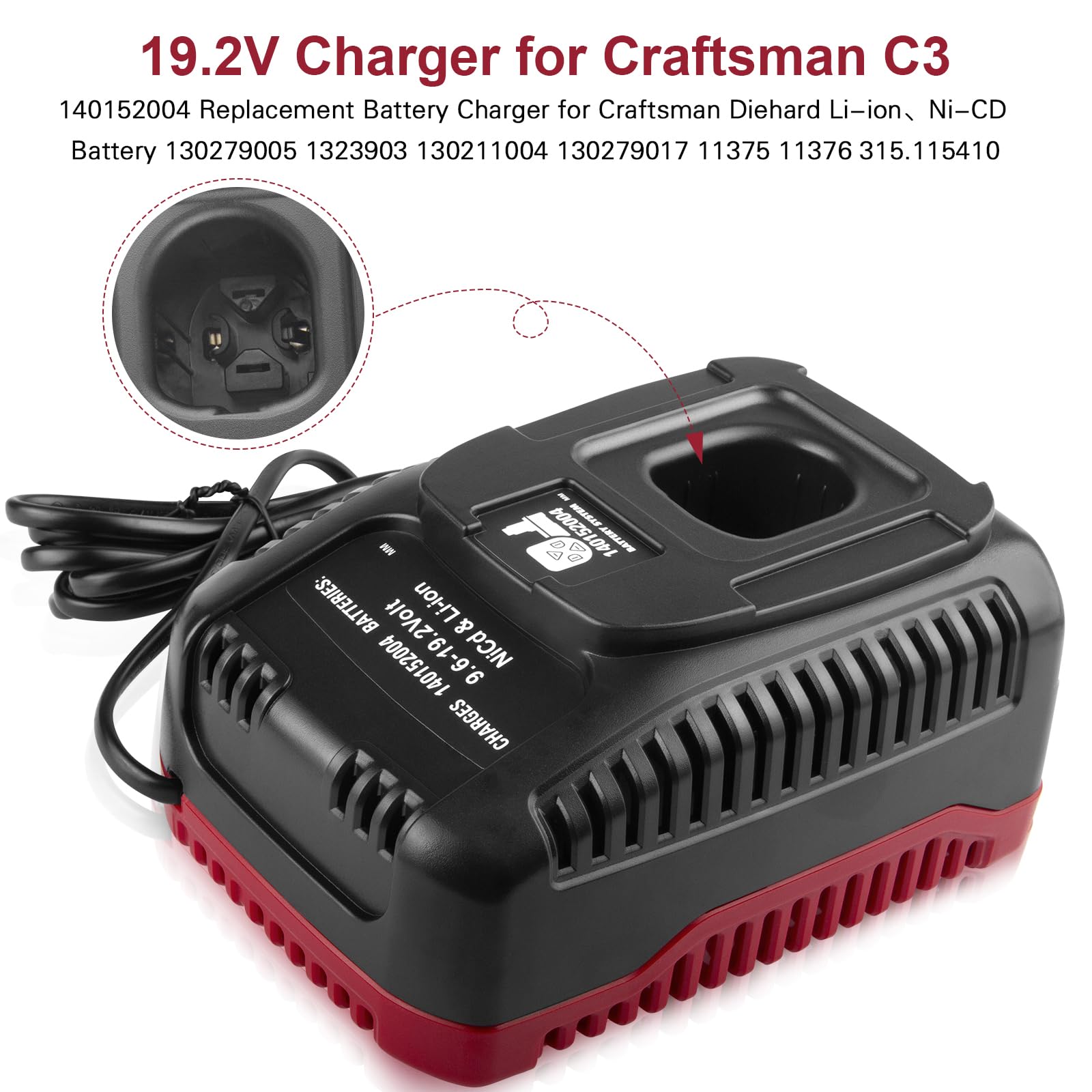 19.2V Quick Charger (Dual-Chemistry) for Craftsman Tools 19.2-Volt C3 XCP Lithium-Ion & Ni-Cad Diehard Battery Charger