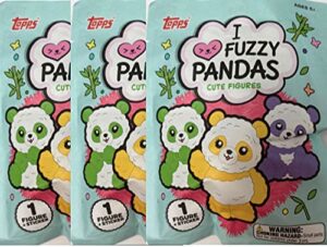 3 packs: 2021 topps 'i love fuzzy pandas' cute figures (1 figure & 1 sticker/pk)