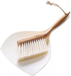 small broom and dustpan set, bamboo handle mini brush dustpan, short hand broom for home,kitchen, office, pet, desktop, outdoor (11.5")