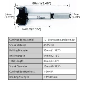 Forstner Drill Bits 35mm (1-3/8 inch) Tungsten Carbide Wood Hole Saw Auger Opener Woodworking Drilling Tool Wood Cutter