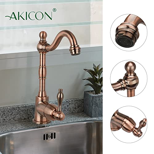 Antique Copper One-Handle Widespread Kitchen Bar Faucet - Akicon - Antique Copper