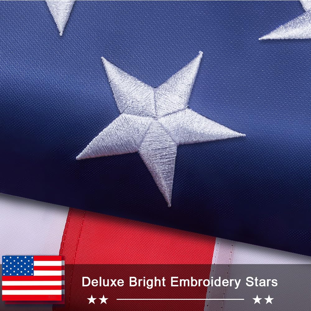 American Flag 4X6 FT Outdoor 100% in USA - American Flags for Outside 4X6, US Flag 4x6 Heavy Duty Outdoor with Luxury Embroidered Stars, Brass Grommets and Sewn Stripes - Deluxe American Flag 4x6 FT