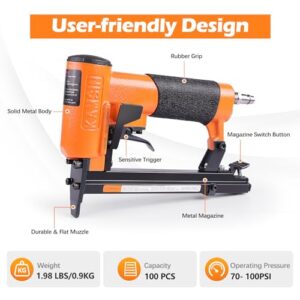 KN7116S 22 Gauge Pneumatic Upholstery Continuous Firing Stapler, Fits 71 Series 3/8" Crown (9.1mm) Staples, Air Staple Gun Power Fine Wire Stapler for Furniture, Decoration