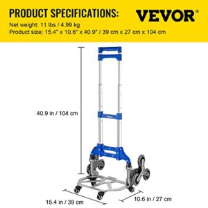 VEVOR Stair Climbing Cart, 15.4" x 10.6" Folding Hand Truck, 176 LBS Weight Capacity Aluminum Alloy Hand Cart with 10 Crystal Castors Suitable for Carry Luggage, Shopping Groceries, Transport Goods