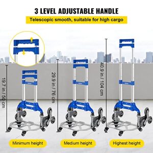 VEVOR Stair Climbing Cart, 15.4" x 10.6" Folding Hand Truck, 176 LBS Weight Capacity Aluminum Alloy Hand Cart with 10 Crystal Castors Suitable for Carry Luggage, Shopping Groceries, Transport Goods