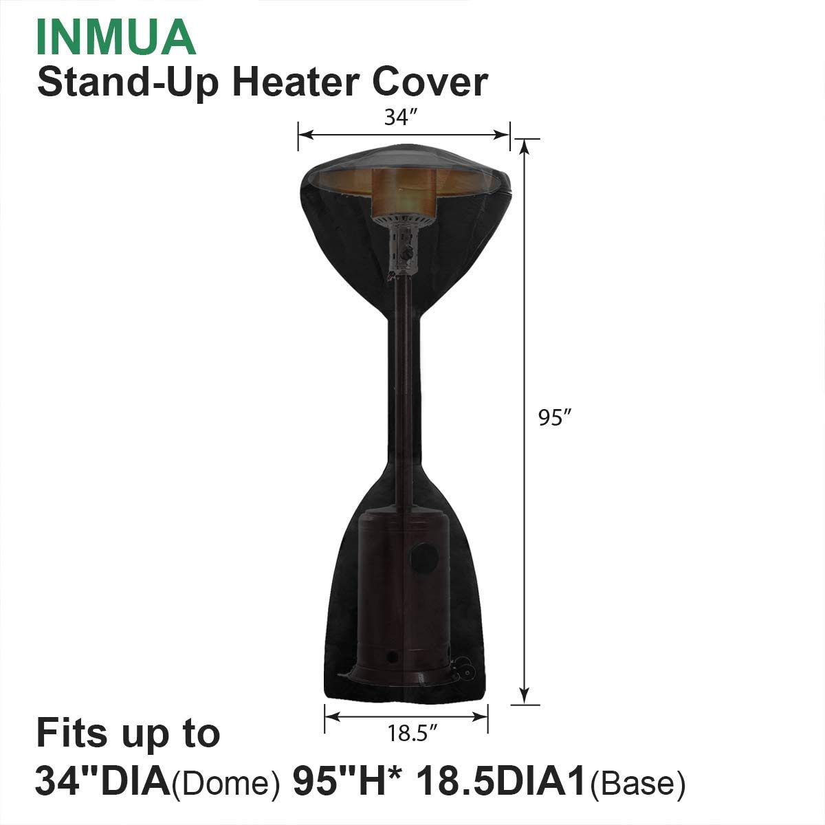 INMUA Standup Patio Heater Cover, Heavy Duty 600D Oxford Fabric Waterproof Heater Cover for Outdoor Heater, Anti-UV, Windproof (34"x19"x95")