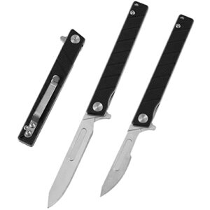 olitans g016 mini slim folding scalpel with 5pcs #24 and 5pcs #60 g10 handle with liner lock, utility edc pocket knife with back clip(black)