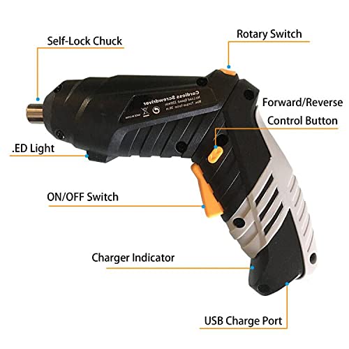 XUEPENG Electric Cordless Screwdriver, 4.2V Rechargeable Screwdriver Set w/Battery Li-ion, Electric Power Screwdriver w/2 Adjustable Positions & LED Lights for DIY Assembly Screw Driving,