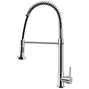 JIFEHO Spring Kitchen Sink Faucet, Household and Commercial Pull Down Type Pre-Rinse Faucet Features Spray & Stream Modes, High Arc Single Handle, 1 Hole Mount, Mix Hot & Cold Water, Chrome Finish