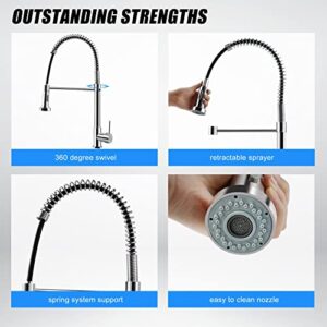 JIFEHO Spring Kitchen Sink Faucet, Household and Commercial Pull Down Type Pre-Rinse Faucet Features Spray & Stream Modes, High Arc Single Handle, 1 Hole Mount, Mix Hot & Cold Water, Chrome Finish