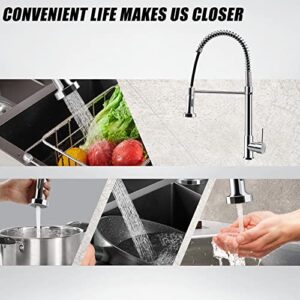 JIFEHO Spring Kitchen Sink Faucet, Household and Commercial Pull Down Type Pre-Rinse Faucet Features Spray & Stream Modes, High Arc Single Handle, 1 Hole Mount, Mix Hot & Cold Water, Chrome Finish