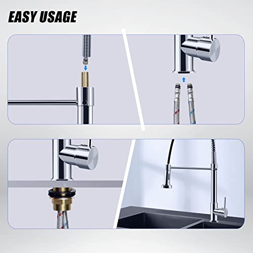 JIFEHO Spring Kitchen Sink Faucet, Household and Commercial Pull Down Type Pre-Rinse Faucet Features Spray & Stream Modes, High Arc Single Handle, 1 Hole Mount, Mix Hot & Cold Water, Chrome Finish