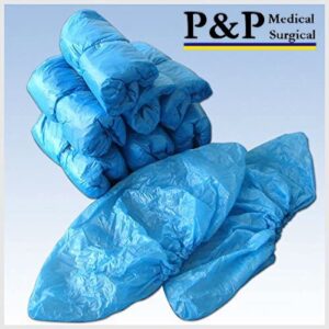 Disposable Shoe & Working Boot Covers by P&P Medical Surgical Waterproof Durable Non-Slip Resistant Polypropylene for Offices Indoor Carpet Protection One Size for Indoors and outdoors 100 (50 pairs)