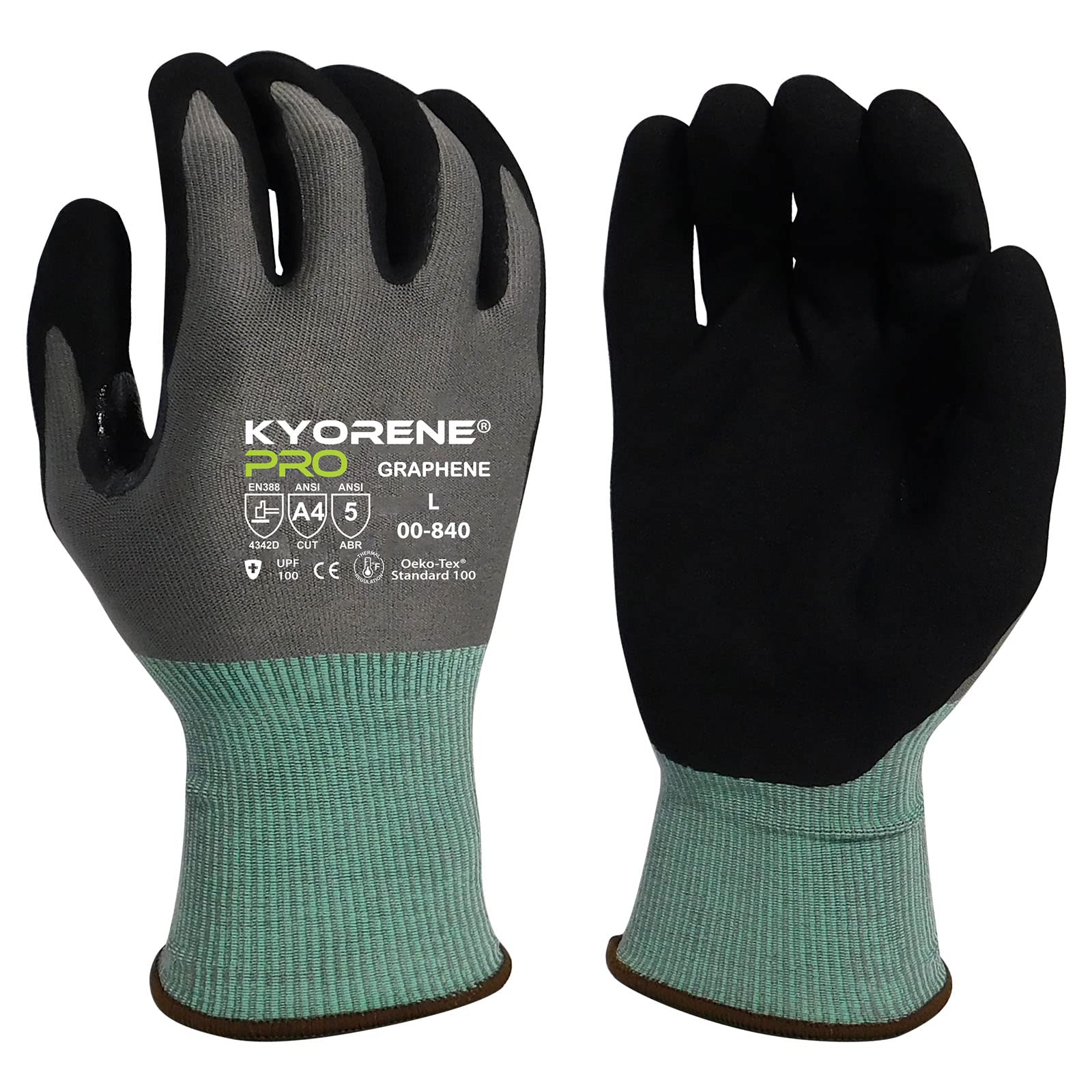 Armor Guys Kyorene Pro 00-840 Protective Work Gloves – Nitrile Palm Gloves – A4 Cut Resistant Graphene Gloves – Construction Gloves and Sheet Metal Handling Gloves, Size L, 3/PK
