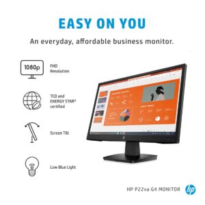 HP P22va G4 21.5 inch 1080P Computer Monitor, Full HD Anti-Glare VA Display, 3000:1 Contrast Ratio, HDMI, VGA, VESA Mount, Low Blue Light Mode, Ideal for Home and Business, Black (2022 Latest Model)