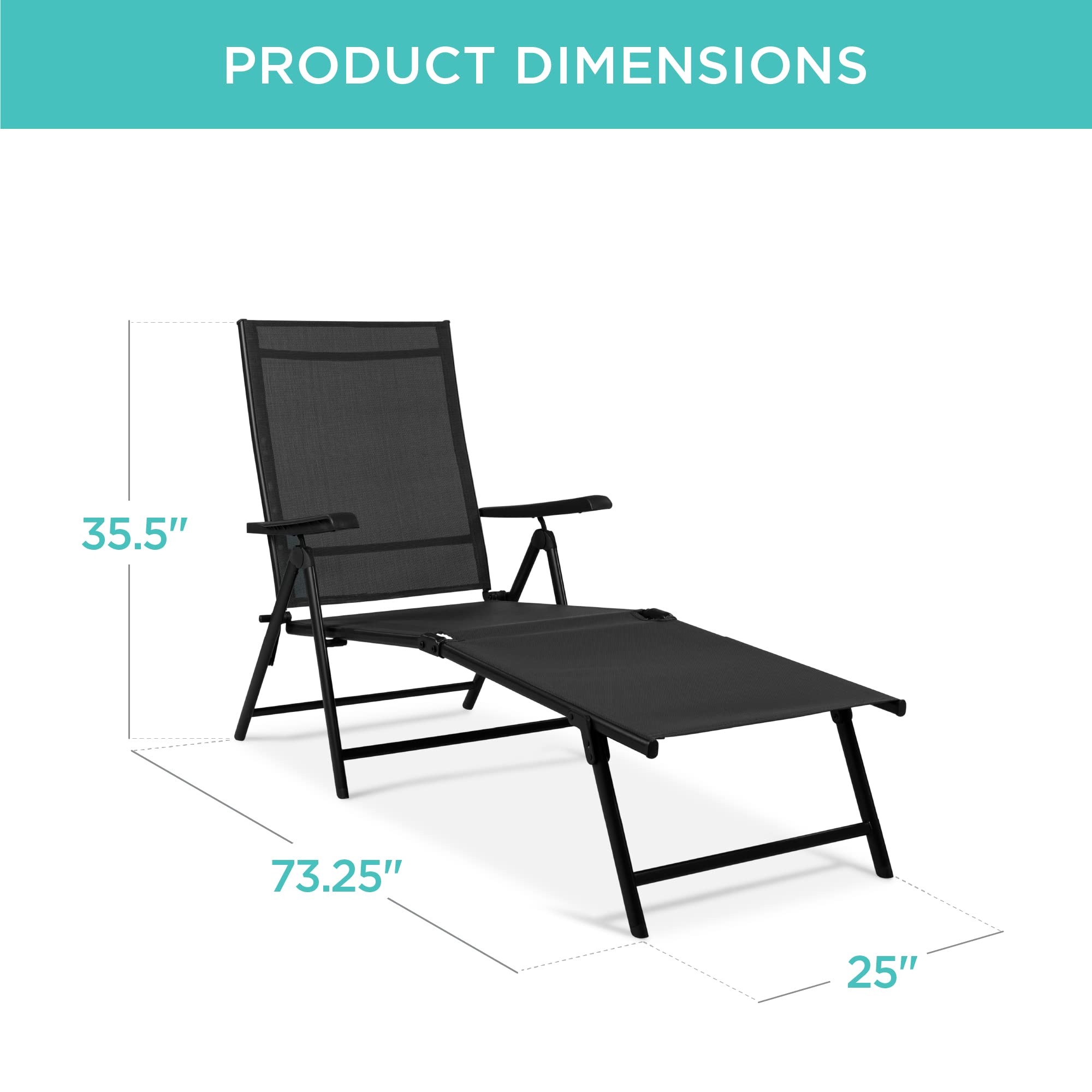 Best Choice Products Set of 2 Outdoor Patio Chaise Lounge Chair Adjustable Reclining Folding Pool Lounger for Poolside, Deck, Backyard w/Steel Frame, 250lb Weight Capacity - Black