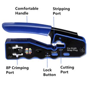 Gaobige RJ45 Crimp Tool Kit Pass Through, Cat5 Cat5e Cat6 Cat6A Crimping Tool with 50PCS RJ45 Cat6 Pass Through Connectors, 20PCS Covers, Cable Tester, Cutter, Wire Stripper