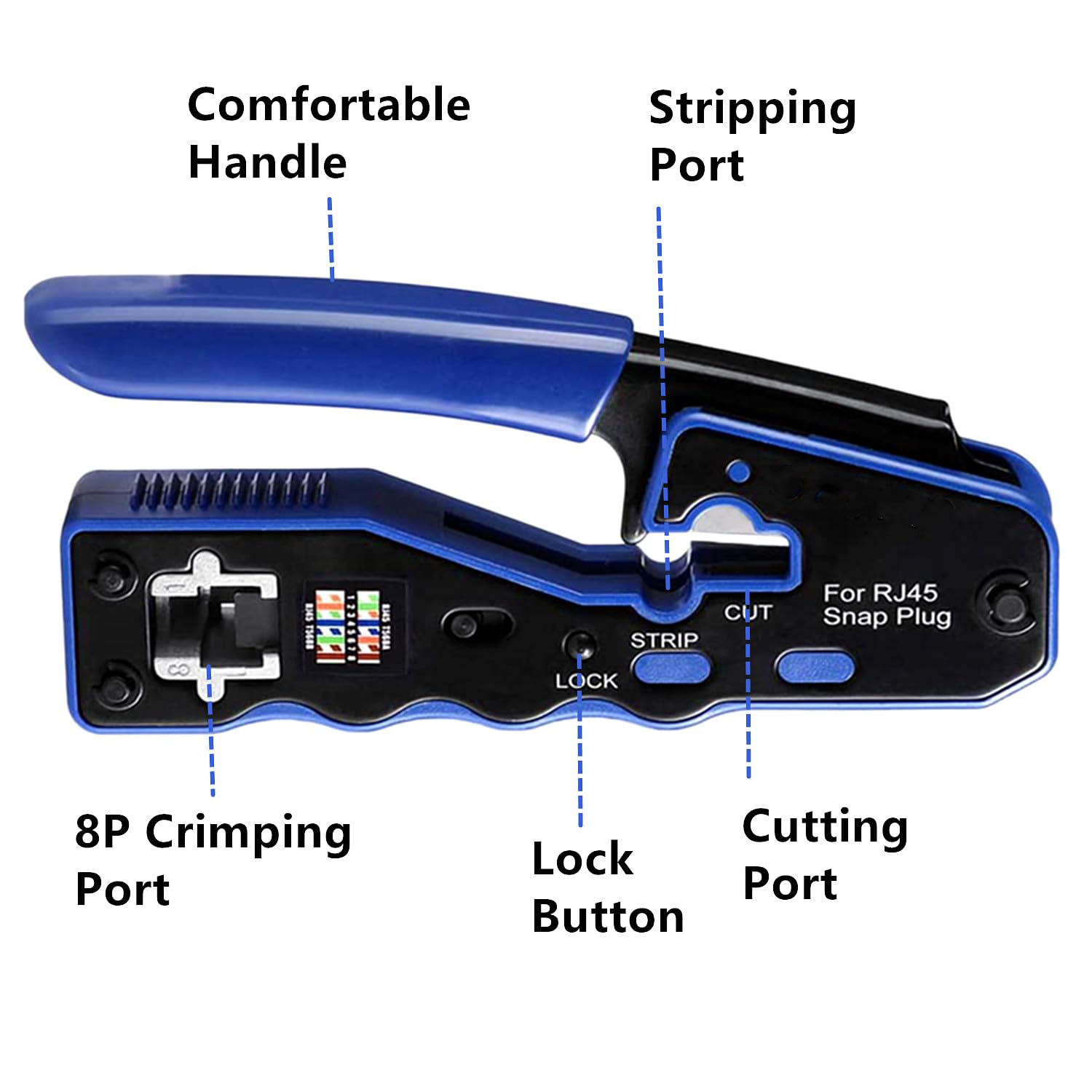 Gaobige RJ45 Crimp Tool Kit Pass Through, Cat5 Cat5e Cat6 Cat6A Crimping Tool with 50PCS RJ45 Cat6 Pass Through Connectors, 20PCS Covers, Cable Tester, Cutter, Wire Stripper