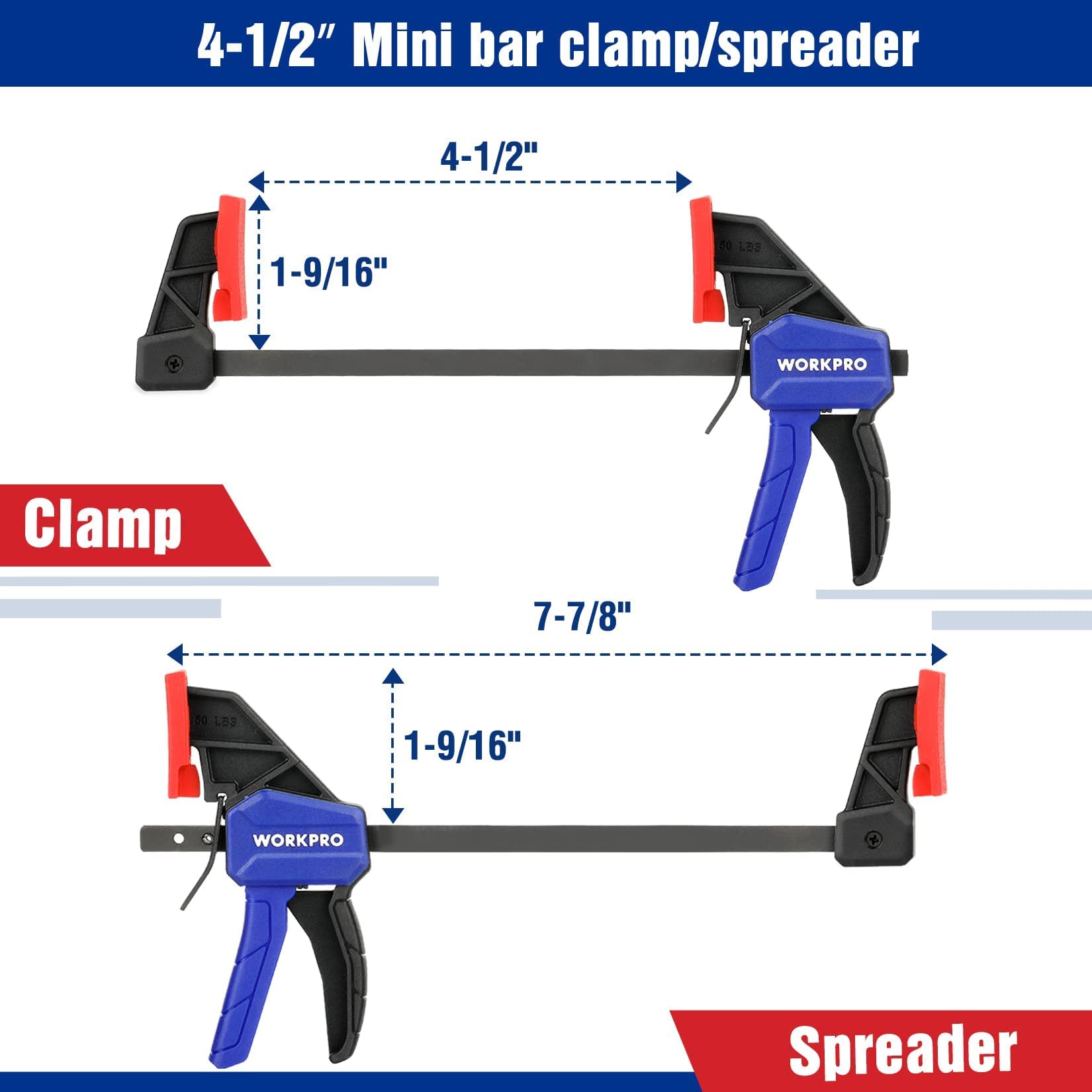 WORKPRO Rafter Square and Combination Square Tool Set+WORKPRO 6"(2) and 4-1/2"(2) Bar Clamps Set