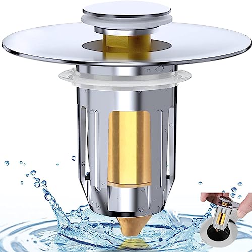 Universal Bathroom Sink Stopper, Pop-up Sink Strainer for 1.08~1.96'' Drain Hole with Basket Turbine, Prevents Clogging and Drains Fast Stainless Steel Bathroom Sink Strainer Drain Stopper