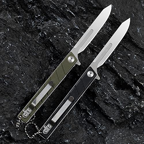 OLITANS G016 Mini Slim Folding Scalpel with 5pcs #24 and 5pcs #60 G10 Handle with Liner Lock, Utility EDC Pocket Knife with Back Clip (Army green)