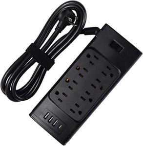 surge protector power strip 6 ft flat plug power strip, multiple plug outlet, outlet with 8 sockets 4 usbinterface, 1875w, 2700 joules, black，desktop power strip