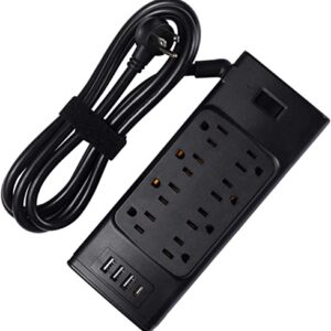 Surge Protector Power Strip 6 ft Flat Plug Power Strip, Multiple Plug Outlet, Outlet with 8 Sockets 4 USBInterface, 1875W, 2700 Joules, Black，Desktop Power Strip